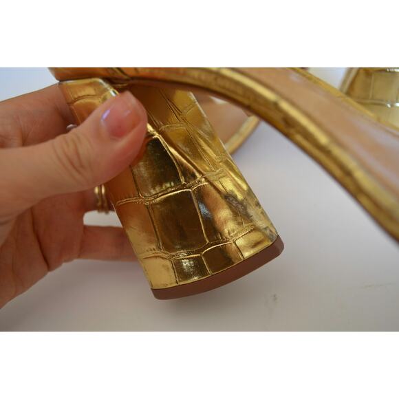 Schutz Gold Croc Embossed Ankle Strap Heel Sandal Size 40 - Picture 5 of 8